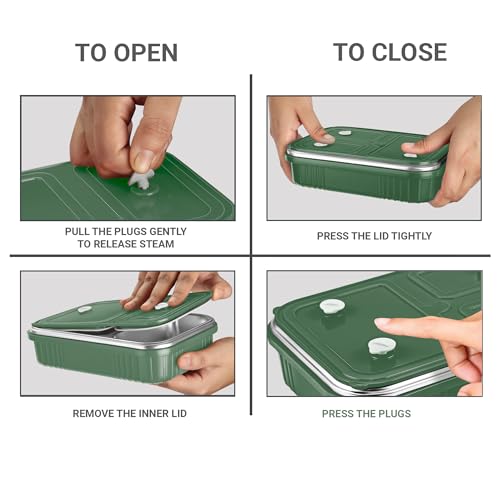 Image of MILTON Meal Safe 3 Inner Stainless Steel Tiffin Box for School with Steam Release Plug | PU Insulated, Leak-Proof, Food Grade I Lunch Box for Kids Boys, Girls with Snap Lock Lid, 630 ml, Dark Green