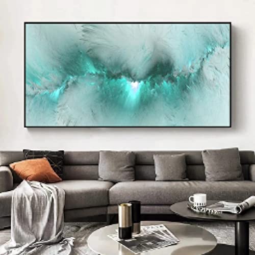 Toile de peinture moderne nuage abstrait jaune gris œuvre d'art murale raffinée 60x120cm