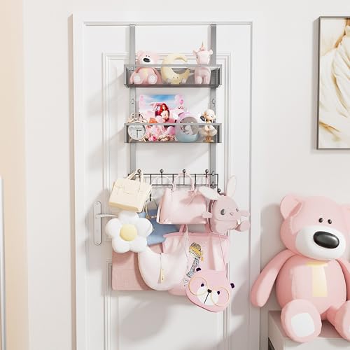 HapiRm Over The Door Hanger with Coat Hooks and 2 Baskets, Rustproof & Waterproof Over The Door Hooks, Storage Organizer for Hats, Bathroom, Kitchen, Bedroom - Brushed Nickel by HapiRm - Used condition - Image 6