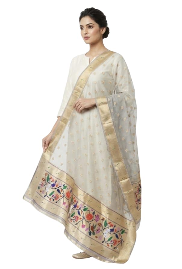 tecmora seda Tecmora Banarasi Handwoven Paithani Dupatta for Women | Traditional Silk Blend Ethnic Dupatta | Soft Lightweight Shawl for Wedding-picture-11