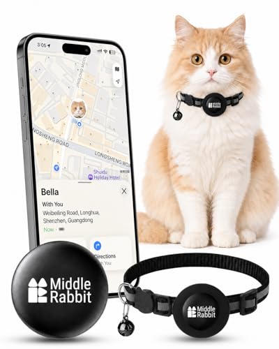 GPS Cat Tracker Collar for iPhone, Works with Apple Find My, No Monthly Fee, Lightweight Pet...