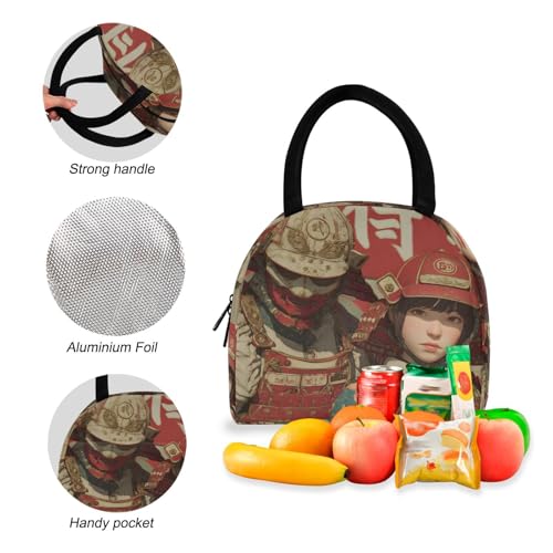 Portrait Of Samurai Print Backpack Set with Lunch Bag, Large Capacity Travel Backpacks and Lunch Box Insulated for Commute Hiking Picnic4