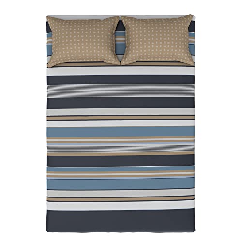 Image of myTrident Home Essential Stripe Collection 144 TC, 100% Cotton Bedsheet with 2 Pillow Cover, King Size - 274 x 274 cm, Astor
