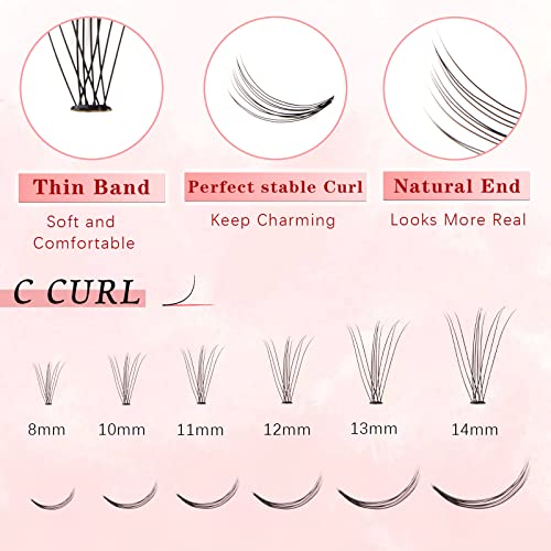 Glowingwin Cluster Lashes 120 PCS Individual Lashes Natural Look False Eyelashes Individual Soft C Curl DIY Eyelash Extensions At Home(10D Mix8-14mm 0.07C Curl) - Image 4