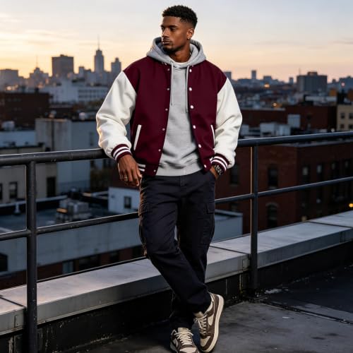 Varsity Jacket for Men Button Down Baseball Fleece Cotton Cardigan - image 9