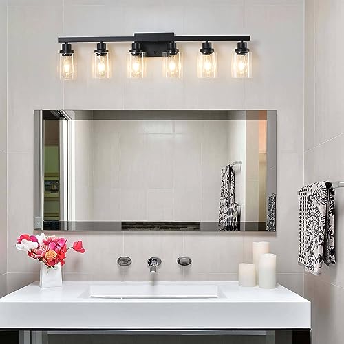 DIKAIDA 6-Light Black Vanity Lights 38'' Modern Bathroom Vanity Lighting Fixtures Above Mirror? Industrial Matte Bathroom Light Fixtures, Bath Wall Light Fixtures, Black Wall Sconces by DIKAIDA - Image 9