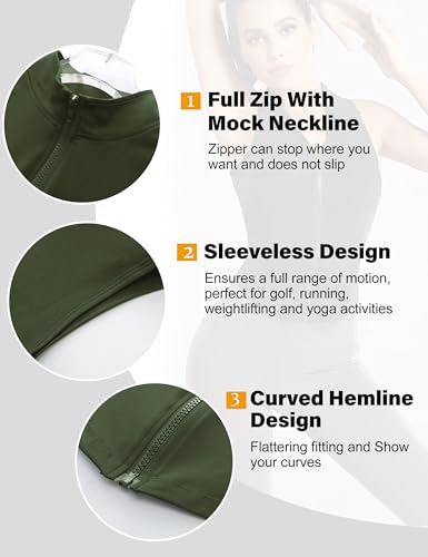 Image of Flygo Women's Full Zip Sleeveless Workout Yoga Active Jacket Vest Golf Shirts