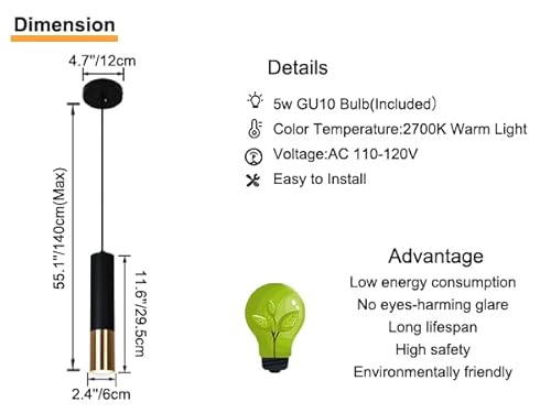 Puupa Black And Gold Pendant Light Fixture, Modern Kitchen Island Light Fixture, Adjustable Focus Mini Pendant Light For Living Room Bedroom Bathroom (1 Pack) #TOP3