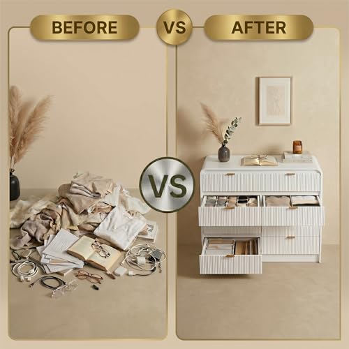Image of FURSUN Fluted 8 Drawers Dresser for Bedroom, 55 inch Wide Wooden Dresser with Metal Handle, Curved Profile Design, Modern Storage Organizer for Bedroom, Living Room, Hallway, White