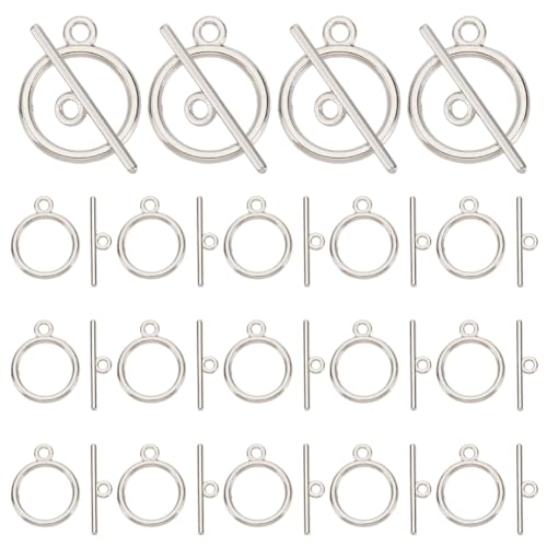 PH PandaHall 20 Sets Toggle Clasps, Jewelry Closure Clasp Ring IQ Toggle Clasps Round Clasps Fastener Hook Toggle Connectors TBar End Clasps for Necklace Bracelet Jewelry Making, Platinum