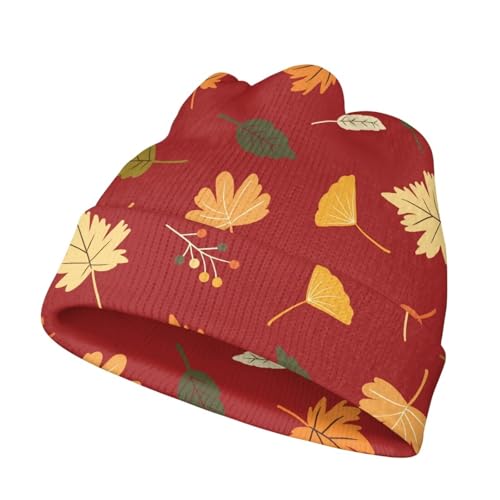 Babrukda Kids Autumn Beanie Soft Stocking Hat Children's Warm Knit Ski Cap for Cold Weather Maple Leaves Headgear Caps4