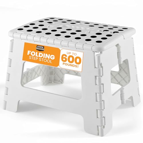 Utopia Home Folding Step Stool - (Pack of 1) Foot Stool with 9 Inch Height - Holds Up to 600 lbs - Lightweight Plastic Foldable Step Stool for Kitchen, Bathroom & Living Room (White)