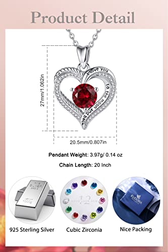Eudora January Birthstone Necklace For Women Girls Mothers, 925 Sterling Silver Ruby Necklaces Heart Pendant I Love You Jewelry, Anniversary Birthday Gift For Her Wife Mom Daughter Grandma Sisters #TOP6