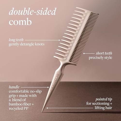 Image of EcoTools Double-Sided Hair Comb, Wide-Tooth & Narrow-Tooth Sides For Detangling & Styling, Sectioning Tip, Bamboo Hair Comb for All Hair Types, Anti-Breakage, Vegan & Cruelty-Free, 1 Count