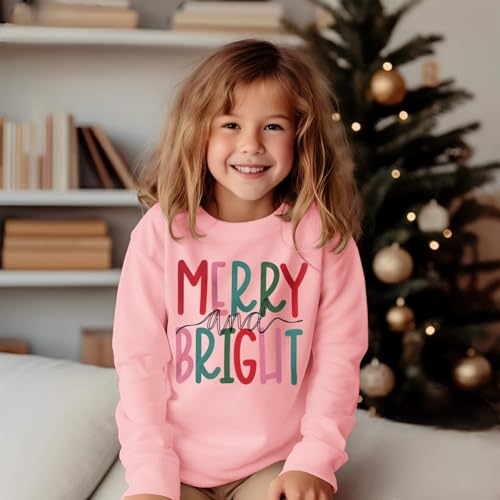 MODNTOGA Kids Boy Girl Merry and Bright Crewneck Sweatshirt Merry Christmas Sweatshirt Retro Xmas Long Sleeve Pullover Tops2