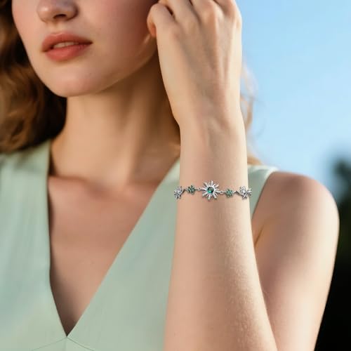 Gold Silver Sun Colorful Flower Link Bracelet for Woman, Adjustable CZ Rhinestone Star Box Chain Bracelets Prom Jewelry Accessories Gift2