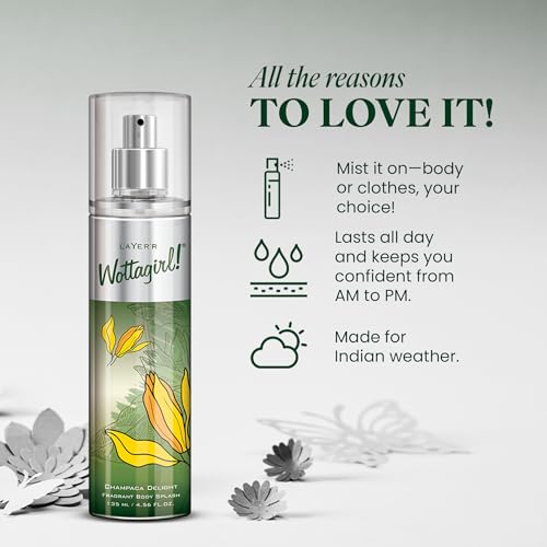 Image of Layer'r Wottagirl Champaca Body Splash 135ml | Elegant Long-Lasting Floral Mist for Women | Jasmine, Champaca & Soft Musk Deodorant | Everyday Freshness | Gentle & Skin-Friendly