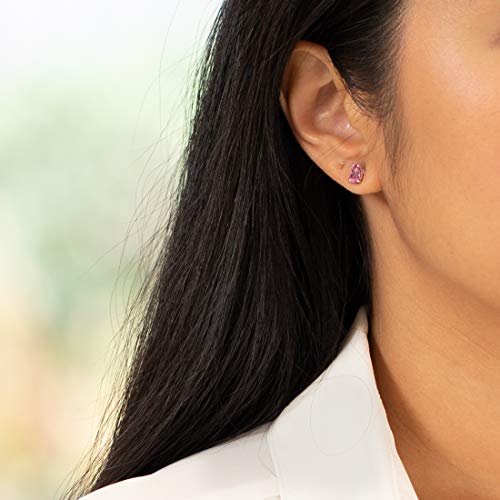 Peora Solid 14K Yellow Gold Created Pink Sapphire Earrings for Women, Classic Solitaire Studs, 7x5mm Pear Shape, 1.75 Carats total, Friction Back, September Birthstone Earrings, Fine Gold Jewelry2