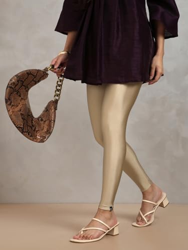 Image of TWIN BIRDS Shimmer Leggings for Women | Shiny Stretch Ethnic Wear Pants