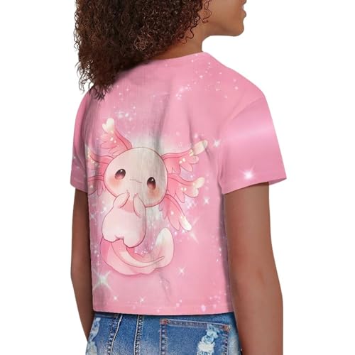 Image of Girls Fashion Crewneck Tee Shirts Casual Short Sleeve Crop Top Summer Outfits 5-14 Years Old