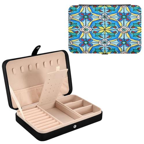Haskirky Mexican Tile Jewelry Box Portable PU Leather Travel Jewelry Organize for Women Jewelry Storage Display Holder for Ring, Necklace, Earring