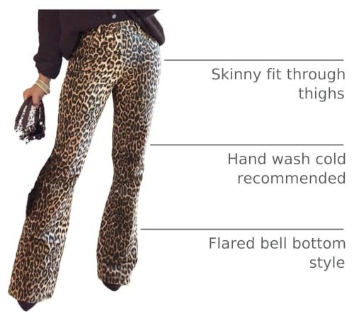 Image of KDF Flare Jeans for Women Women's Bootcut Bell Bottom Jeans High Waisted Stretch Slimming Pants Leopard Print