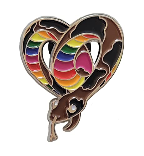 Gay Pride BIPOC Inclusive LGBTQ+ Rainbow Flag Heart-Shaped Snake Enamel Pin | Subtle Pride Accessory by Hokum and Snark