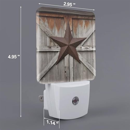 Image of Western Texas Star Night Light Set of 2, Old Barn Wood Auto Sensor LED Dusk-to-Dawn Nightlights, Plug-in Sensor Lamp for Bedroom Bathroom Kitchen Hallway Stairs Decorative