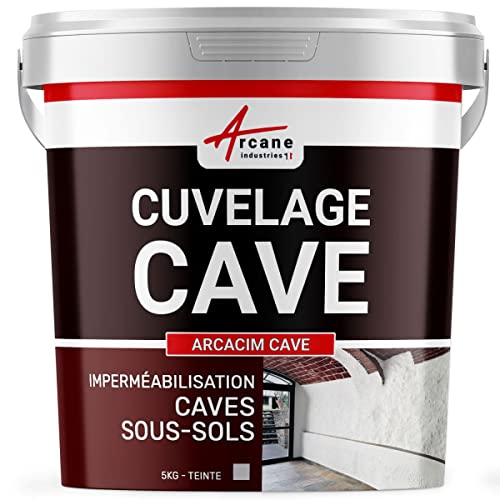 Enduit de cuvelage cave | Enduit hydrofuge, anti humidité pour etancheite garage, sous-sols | Arcacim cave - 5 kg Gris - ARCANE INDUSTRIES
