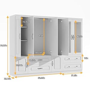 Modern 6 Door Armoire Wardrobe Closet with 4 Drawers Wardrobe Closet Spacious Storage Cabinet with 3 Hanging Rods & Shelves Tall Wardrobe Closet for Bedroom White Modern 6 Door Armoire Wardrobe Closet with 4 Drawers Wardrobe Closet Spacious Storage Cabinet with 3 Hanging Rods Shelves Tall Wardrobe Closet for Bedroom White