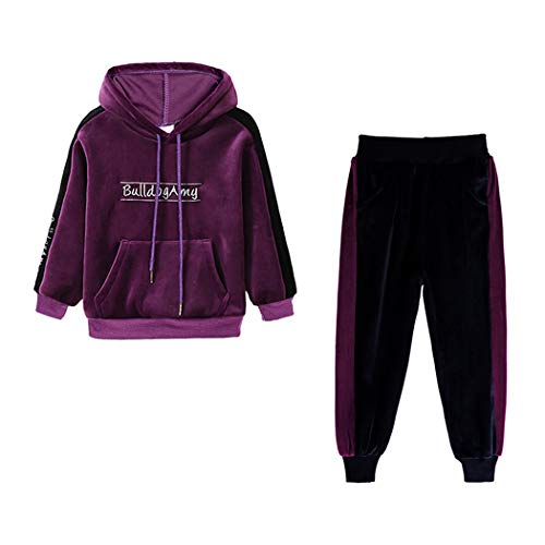 Girls Clothes Set 2Pcs Velvet Hooded Tracksuit Top + Sweatpants Outfits Set (Purple, 9-12 Months)