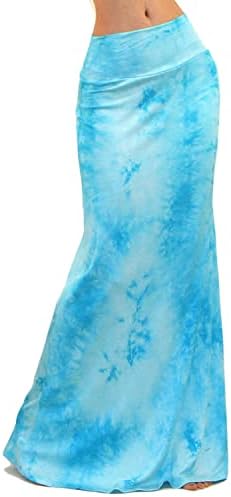 Vivicastle Women's USA Colorful Printed Fold Over Waist Long Maxi Skirt (Large, B11, Multi)