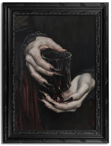 Black Framed Wall Art Gothic Vampire Canvas Print Dark Academia Moody Wine Glass Decor Picture Halloween Spooky Artwork for Living Room Bedroom 9x11 inch - image 1