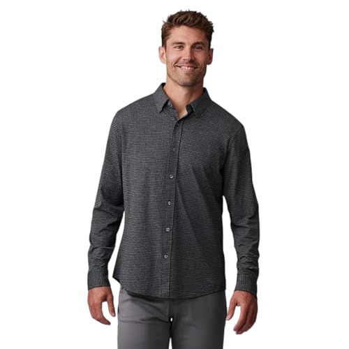 Rhone Mens Commuter Shirt Slim Fit Dress Shirt for Men Lightweight Stretch Italian Fabric Wrinkle Resistant Anti-Odor Button Down Long Sleeve Performance Shirt Navy/Gray Check S