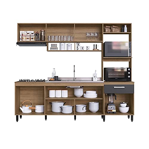 Cozinha Compacta 7 Portas 1 Gaveta Antonella Delmarco Móveis Mel/grafite