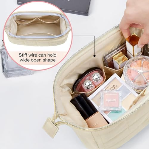 Image of Small Puffer Bag, Crescent Shoulder Bag for Women,Nylon Quilted Tote Handbags with Adjustable Strap (Purple+ Cosmetic Bag)
