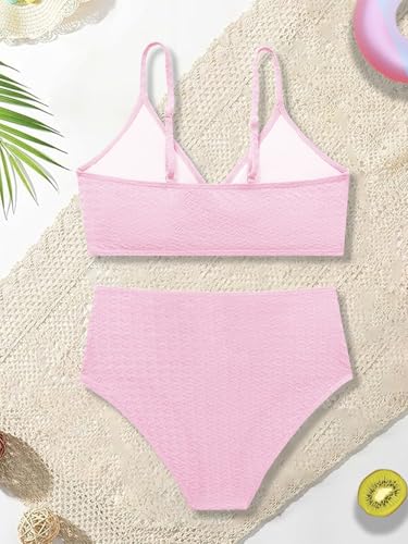 Girls Swimsuit Solid Bathing Suit 2 Piece Twist Cross Adjustable Straps Soft Lining Bikini for Teen Girls with Chest Pad3