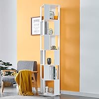 Redd Roayl 6-Tier Rotating Bookcase Tall Slim 360° Spining Bookshelf, Living Room White Swivel Floor Standing Corner Shelf Book Storage Rack Bedroom Home Office Decor