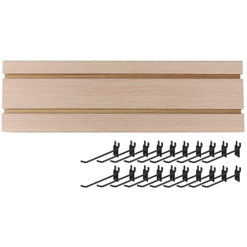 WIGING Slatwall Panel, PVC Interlocking Slat Wall Paneling With 20 Hooks, Heavy Duty Storage Organizer Display Panels For Retail Store, Garage Wall, Craft(Wood,15.5x60cm/6.1x23.62in)