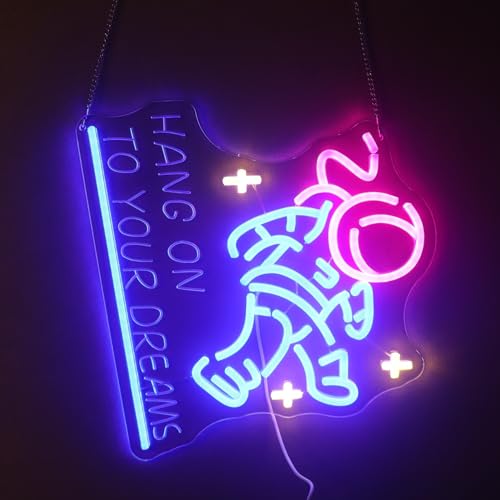 Image of inchHang on to Your Dreams inch Tired Astronaut Neon Light - Motivational Space Themed LED Wall Art, Dimmable USB Night Light with Hanging Kit, Inspiring Study Bedroom Decor Gift for Students & Dreamers