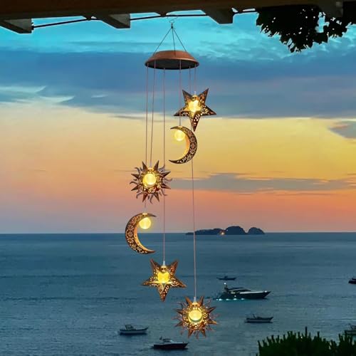 Solar Wind Chimes for Outdoor Lights Sun Moon Star Mom...