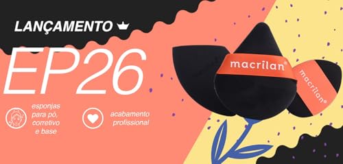 Kit 3 Esponjas para Pó, Corretivo e Base, EP26, Macrilan - Preta