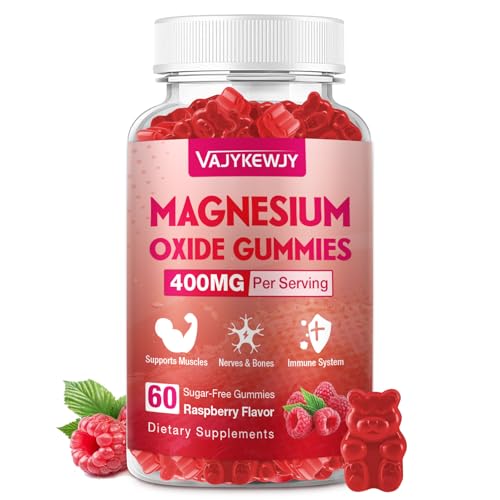 Magnesium Oxide Gummies 400mg for Adults & Kids High Absorption Stress Relief Muscle Relaxation Vegan Non-GMO Raspberry Flavor 50 Count