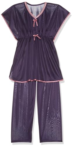 Image of Fabme Women's Satin Plain Kaftan Top & Pyjama Set