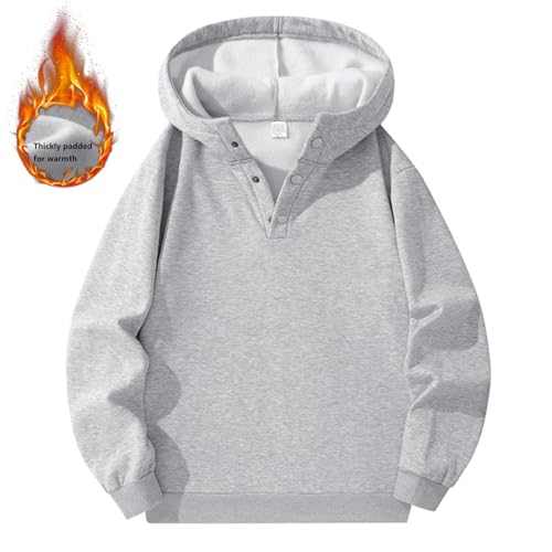 Mens Pullover Hoodie Sweatshirt Long Sleeve Solid Color Snap Button Fleece Fashion Casual Hooded Sweatshirt Streetwear2