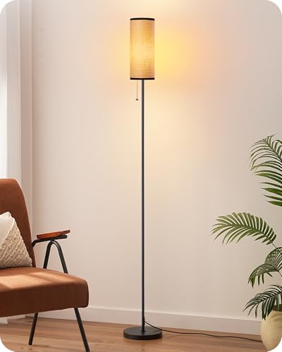 EDISHINE Lampadaire Salon, Lampe sur Pied Moderne Noire avec Abat-jour en Corde Tissée et Socle en...