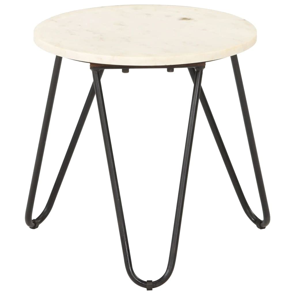 Mesa de centro blanca 40 x 40 x 40 cm, piedra auténtica en aspecto de mármol, mesa auxiliar moderna para salón, marco de hierro estable, pieza de mobiliario duradero, versátil para espacios