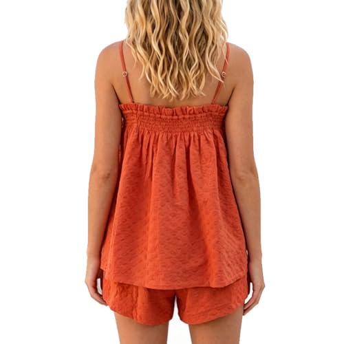 Image of SOOKABEILA Women 2 Piece Lounge Set Sleeveless Striped Cami Peplum Top Boxer Shorts Loose Ruffle Matching Pj Sets Outfits