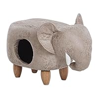 Beliani Kids Animal Stool Elephant Leather-Like with Storage Wooden Legs Grey Jumbo
