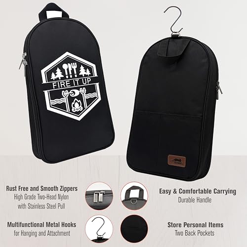 BOMKI Grilling and Camping Cooking Utensils Set for The Outdoors BBQ - Camping Utensil Set Kitchen Set Cookware Accessories Glamping Essentials Camp Stuff Camp Cooking Set (Black Pro)